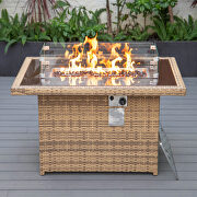 Light brown wicker patio modern propane fire pit table by Leisure Mod additional picture 2