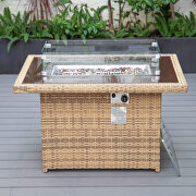 Light brown wicker patio modern propane fire pit table by Leisure Mod additional picture 3