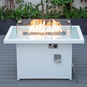 White wicker patio modern propane fire pit table by Leisure Mod additional picture 2