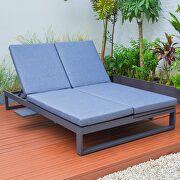 Blue finish convertible double chaise lounge chair & sofa w/ cushions additional photo 2 of 10