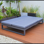 Blue finish convertible double chaise lounge chair & sofa w/ cushions additional photo 4 of 10