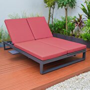 Red finish convertible double chaise lounge chair & sofa w/ cushions by Leisure Mod additional picture 2