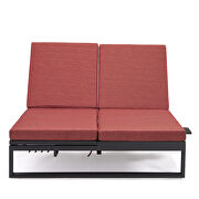 Red finish convertible double chaise lounge chair & sofa w/ cushions by Leisure Mod additional picture 6