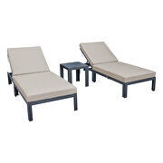 Modern outdoor chaise lounge chair set of 2 with side table & beige cushions by Leisure Mod additional picture 2