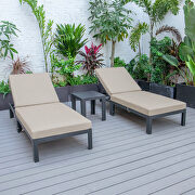 Modern outdoor chaise lounge chair set of 2 with side table & beige cushions by Leisure Mod additional picture 3