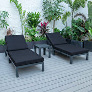 Modern outdoor chaise lounge chair set of 2 with side table & black cushions by Leisure Mod additional picture 3