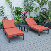 Modern outdoor chaise lounge chair set of 2 with side table & orange cushions by Leisure Mod additional picture 3