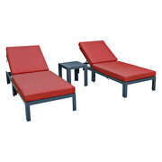Modern outdoor chaise lounge chair set of 2 with side table & red cushions by Leisure Mod additional picture 2