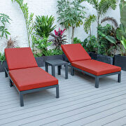 Modern outdoor chaise lounge chair set of 2 with side table & red cushions by Leisure Mod additional picture 3