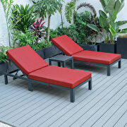 Modern outdoor chaise lounge chair set of 2 with side table & red cushions by Leisure Mod additional picture 4