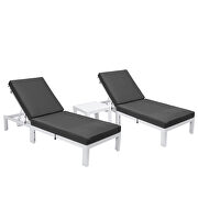 Modern outdoor white chaise lounge chair set of 2 with side table & black cushions by Leisure Mod additional picture 2
