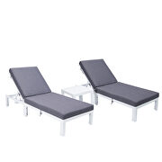 Modern outdoor white chaise lounge chair set of 2 with side table & blue cushions by Leisure Mod additional picture 2