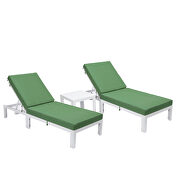 Modern outdoor white chaise lounge chair set of 2 with side table & green cushions by Leisure Mod additional picture 2