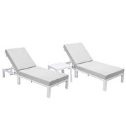 Modern outdoor white chaise lounge chair set of 2 with side table & light gray cushions by Leisure Mod additional picture 2