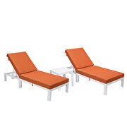 Modern outdoor white chaise lounge chair set of 2 with side table & orange cushions by Leisure Mod additional picture 2