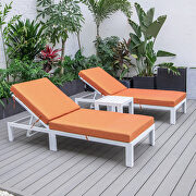 Modern outdoor white chaise lounge chair set of 2 with side table & orange cushions by Leisure Mod additional picture 3