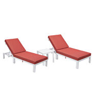 Modern outdoor white chaise lounge chair set of 2 with side table & red cushions by Leisure Mod additional picture 2