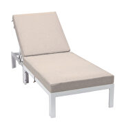 Modern outdoor white chaise lounge chair with beige cushions by Leisure Mod additional picture 2