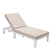 Modern outdoor white chaise lounge chair with beige cushions by Leisure Mod additional picture 3
