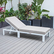 Modern outdoor white chaise lounge chair with beige cushions by Leisure Mod additional picture 4