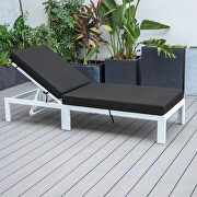 Modern outdoor white chaise lounge chair with black cushions by Leisure Mod additional picture 4