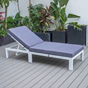 Modern outdoor white chaise lounge chair with blue cushions by Leisure Mod additional picture 4