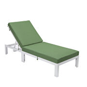 Modern outdoor white chaise lounge chair with green cushions by Leisure Mod additional picture 2