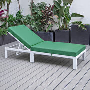 Modern outdoor white chaise lounge chair with green cushions by Leisure Mod additional picture 4