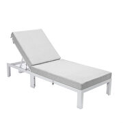Modern outdoor white chaise lounge chair with light gray cushions by Leisure Mod additional picture 2