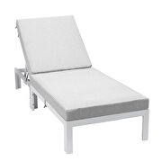 Modern outdoor white chaise lounge chair with light gray cushions by Leisure Mod additional picture 3
