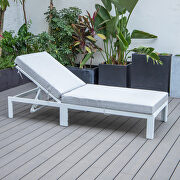 Modern outdoor white chaise lounge chair with light gray cushions by Leisure Mod additional picture 4