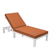 Modern outdoor white chaise lounge chair with orange cushions by Leisure Mod additional picture 2
