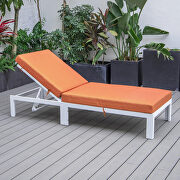 Modern outdoor white chaise lounge chair with orange cushions by Leisure Mod additional picture 4