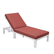 Modern outdoor white chaise lounge chair with red cushions by Leisure Mod additional picture 2