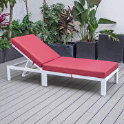 Modern outdoor white chaise lounge chair with red cushions by Leisure Mod additional picture 4