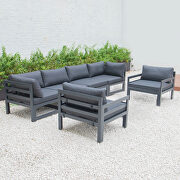 Black cushions 6-piece patio armchair sectional black aluminum by Leisure Mod additional picture 2