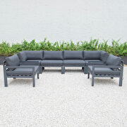 Black cushions 6-piece patio armchair sectional black aluminum by Leisure Mod additional picture 3