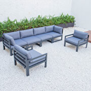 Blue cushions 6-piece patio armchair sectional black aluminum by Leisure Mod additional picture 2