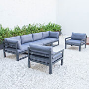 Blue cushions 6-piece patio armchair sectional black aluminum by Leisure Mod additional picture 3