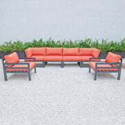 Orange cushions 6-piece patio armchair sectional black aluminum by Leisure Mod additional picture 3