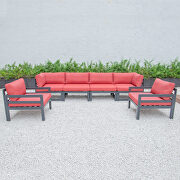 Red cushions 6-piece patio armchair sectional black aluminum by Leisure Mod additional picture 3