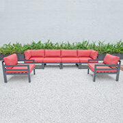 Red cushions 6-piece patio armchair sectional black aluminum additional photo 3 of 6