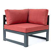 Red cushions 6-piece patio armchair sectional black aluminum by Leisure Mod additional picture 6