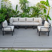 Beige finish cushions 6-piece patio sectional black aluminum by Leisure Mod additional picture 7