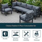 Black finish cushions 6-piece patio sectional black aluminum by Leisure Mod additional picture 2