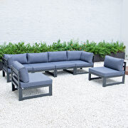 Blue finish cushions 6-piece patio sectional black aluminum by Leisure Mod additional picture 2