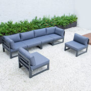 Blue finish cushions 6-piece patio sectional black aluminum by Leisure Mod additional picture 3