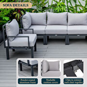 Light gray finish cushions 6-piece patio sectional black aluminum by Leisure Mod additional picture 4