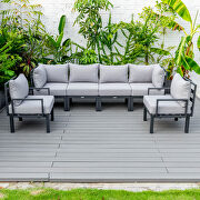 Light gray finish cushions 6-piece patio sectional black aluminum by Leisure Mod additional picture 7