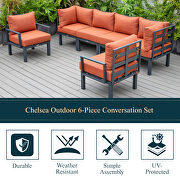 Orange finish cushions 6-piece patio sectional black aluminum by Leisure Mod additional picture 2